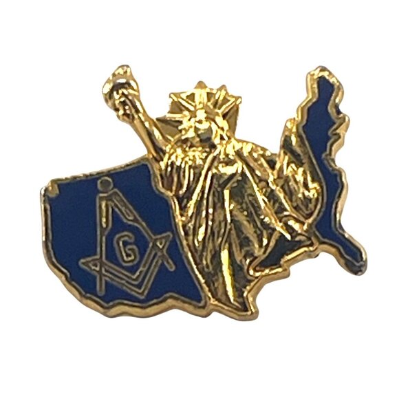 Freemason USA Statue Of Liberty Lapel Pin Enamel Gold Tone Masonic Symbol Badge - Picture 2 of 8